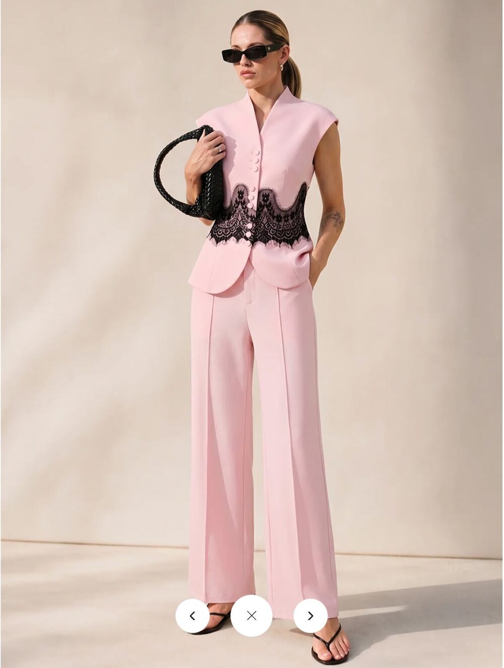 NWT commense Lace Panel Cap Sleeve Blouse & Pants Set Sz S